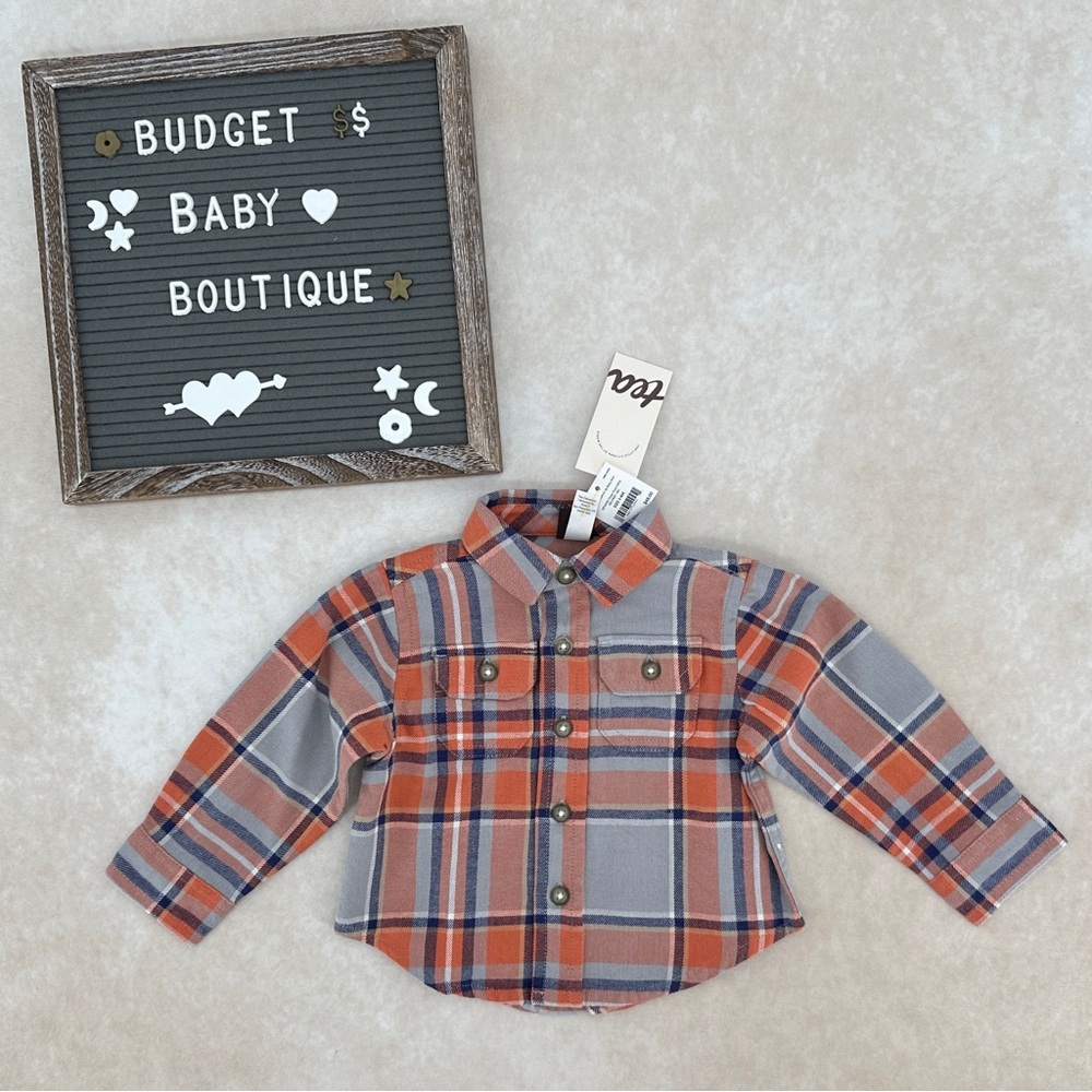 New Tea Collection Orange and Gray Plaid Flannel